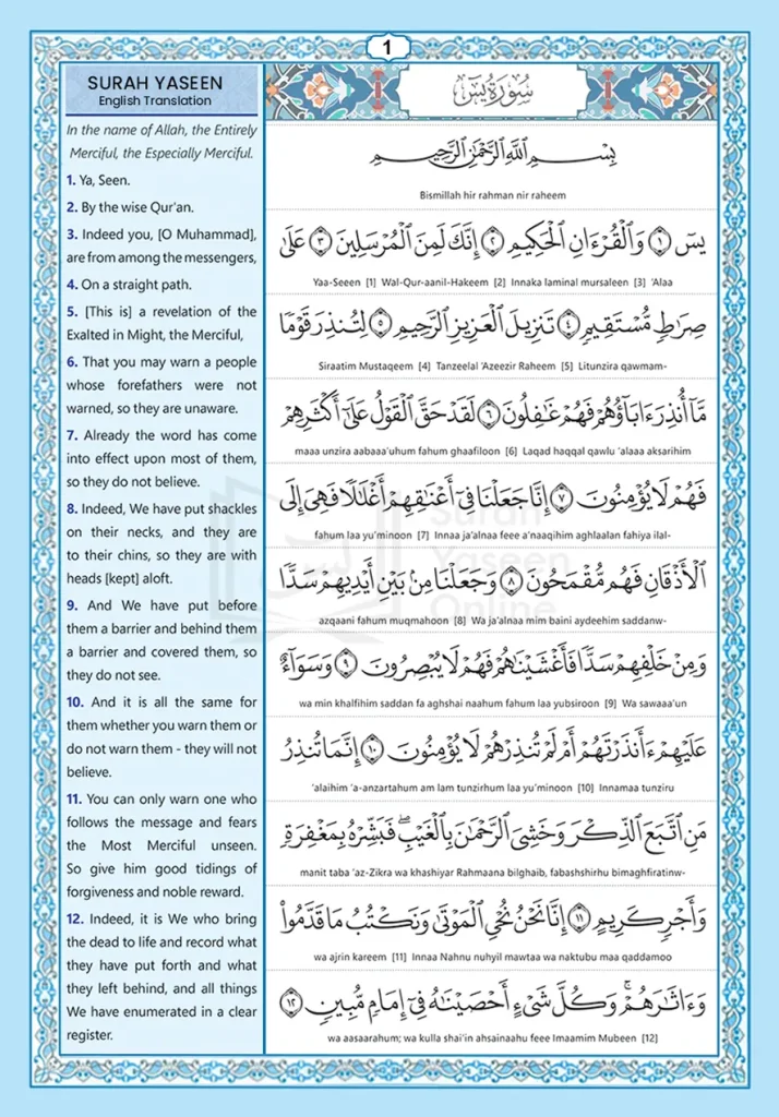 Surah Yaseen with English Translation page 1