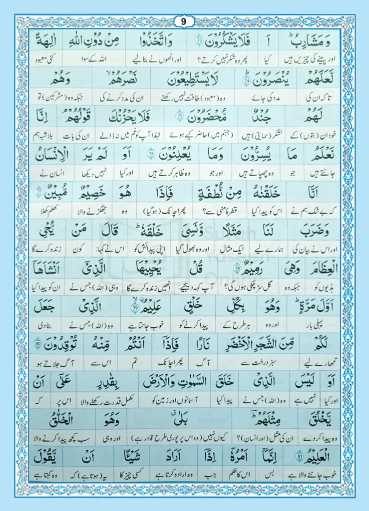 Surah Yaseen with Urdu Translation page 9